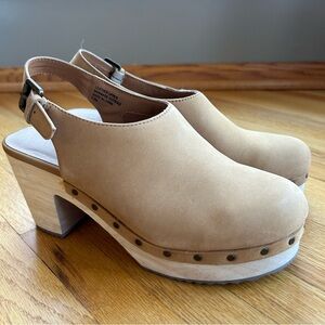 Loft Brown Leather Wooden Clog Heels